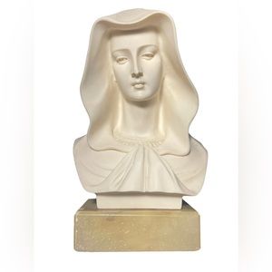 Vintage Alabaster Hand made Italy Carved Mary Madonna statue Mid century